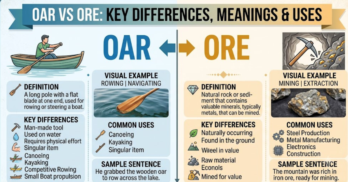 Oar vs Ore: Key Differences, Meanings & Uses